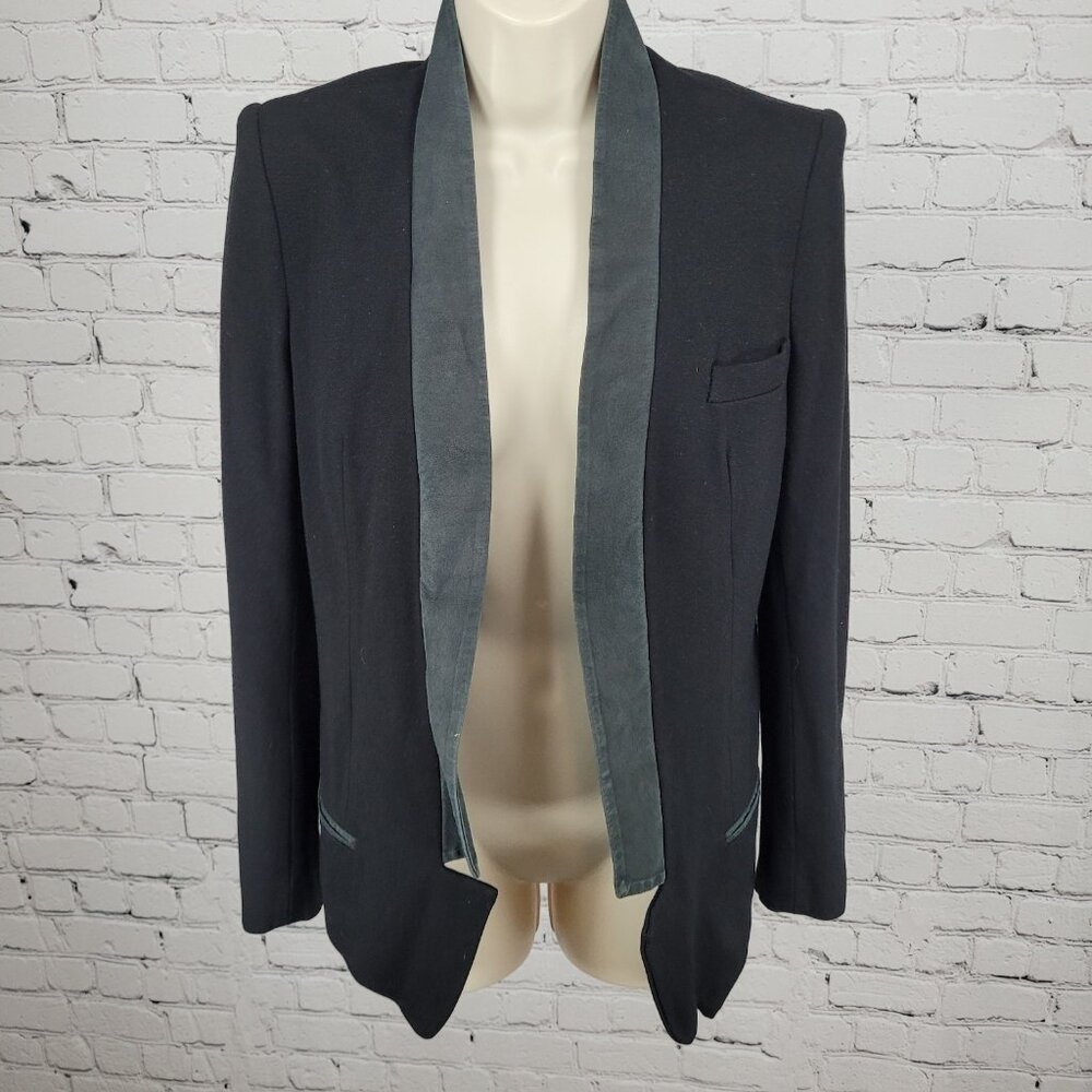 Robert Rodriguez Black Genuine Suede Lapel Trim Open Blazer Jacket Size 4